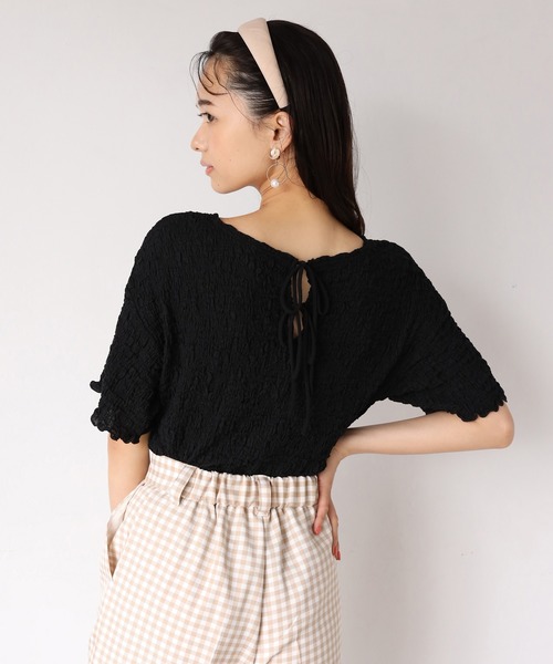 one after another NICE CLAUP（ワンアフターアナザーナイスクラップ）の「バックリボンしぼしぼTシャツ（Tシャツ/カットソー・レディース・ブラック/ベージュ/オフホワイト/ブルーグレー・FREE）」の15枚目の写真