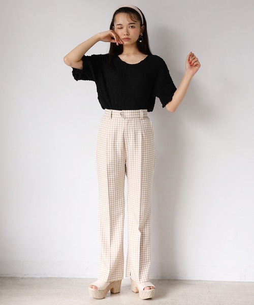 one after another NICE CLAUP（ワンアフターアナザーナイスクラップ）の「バックリボンしぼしぼTシャツ（Tシャツ/カットソー・レディース・ブラック/ベージュ/オフホワイト/ブルーグレー・FREE）」の11枚目の写真