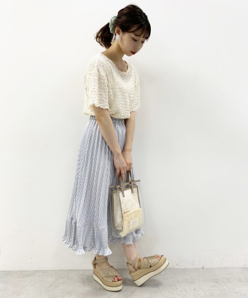 one after another NICE CLAUP（ワンアフターアナザーナイスクラップ）の「バックリボンしぼしぼTシャツ（Tシャツ/カットソー・レディース・ブラック/ベージュ/オフホワイト/ブルーグレー・FREE）」の16枚目の写真