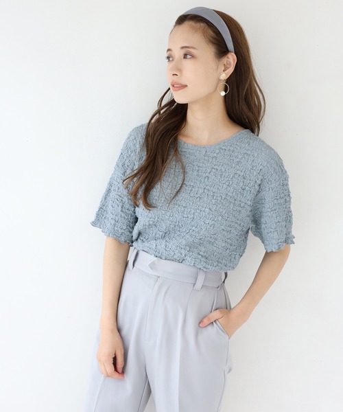 one after another NICE CLAUP（ワンアフターアナザーナイスクラップ）の「バックリボンしぼしぼTシャツ（Tシャツ/カットソー・レディース・ブラック/ベージュ/オフホワイト/ブルーグレー・FREE）」の20枚目の写真