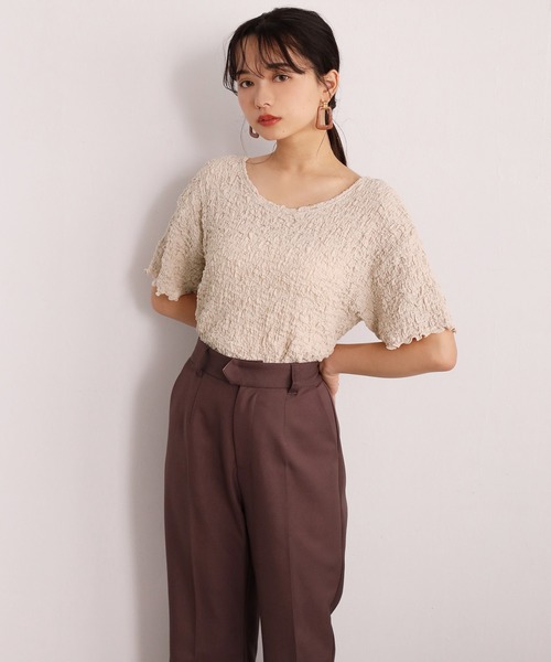 one after another NICE CLAUP（ワンアフターアナザーナイスクラップ）の「バックリボンしぼしぼTシャツ（Tシャツ/カットソー・レディース・ブラック/ベージュ/オフホワイト/ブルーグレー・FREE）」の22枚目の写真