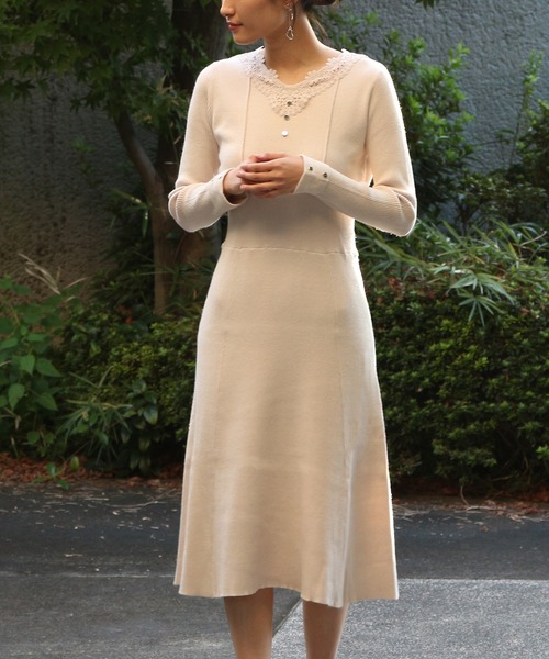 Astoria Odier アストリアオディール の 衿レースニットワンピース ワンピース Wear