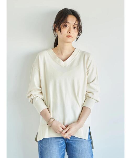 AMERICAN HOLIC（アメリカンホリック）の「Vネックバックリブニットプルオーバー（ニット/セーター・レディース・ライトイエロー/ネイビー/グレイッシュベージュ/アイボリー/ライトピンク・M/L）」の6枚目の写真