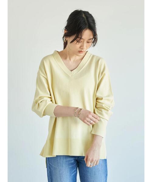 AMERICAN HOLIC（アメリカンホリック）の「Vネックバックリブニットプルオーバー（ニット/セーター・レディース・ライトイエロー/ネイビー/グレイッシュベージュ/アイボリー/ライトピンク・M/L）」の9枚目の写真