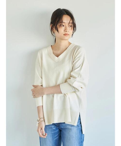 AMERICAN HOLIC（アメリカンホリック）の「Vネックバックリブニットプルオーバー（ニット/セーター・レディース・ライトイエロー/ネイビー/グレイッシュベージュ/アイボリー/ライトピンク・M/L）」の12枚目の写真