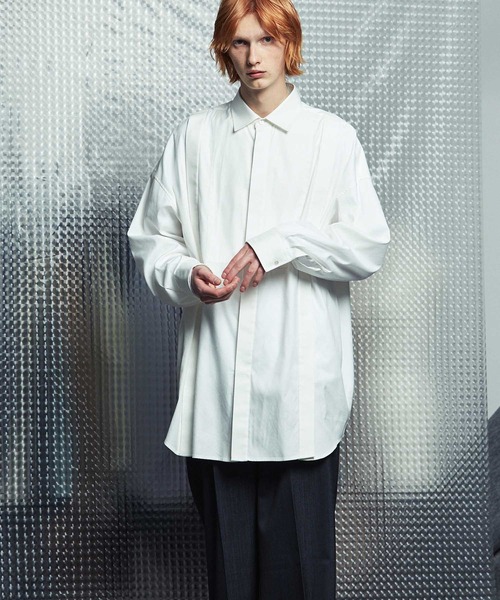 MAISON SPECIAL（メゾンスペシャル）の「《ユニセックスアイテム》コットンシルクプライムオーバースリットロングシャツ 【MAISON SPECIAL/メゾンスペシャル】（シャツ/ブラウス・メンズ・ブラウン/サックスブルー/ホワイト/ブラック・44/46）」の19枚目の写真