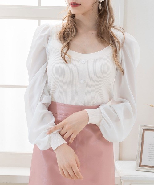 Newlyme(ニューリーミー)の「シアードッキングトップス(ニット/セーター・レディース・ブルー/ブラック/ホワイト/ベージュ・FREE)」の1枚目の写真