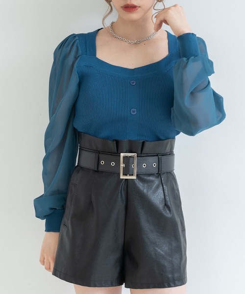 Newlyme(ニューリーミー)の「シアードッキングトップス(ニット/セーター・レディース・ブルー/ブラック/ホワイト/ベージュ・FREE)」の4枚目の写真