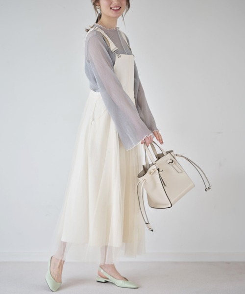 tocco closet（トッコ　クローゼット）の「【ZOZO限定】チュールドッキングジャンスカワンピース（ジャンパースカート・レディース・アイボリー/ミント・M）」の3枚目の写真