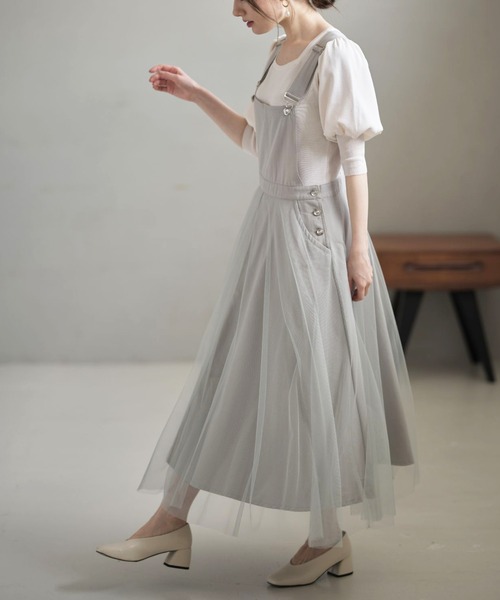 tocco closet（トッコ　クローゼット）の「【ZOZO限定】チュールドッキングジャンスカワンピース（ジャンパースカート・レディース・アイボリー/ミント・M）」の4枚目の写真