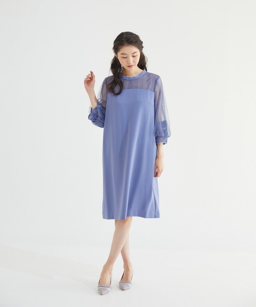 Rewde(ルゥデ)の「ハイネックレース切替ドレス(0R04-A2150)(ドレス・レディース・グリーン/ネイビー/ダークブルー・L/M)」の3枚目の写真