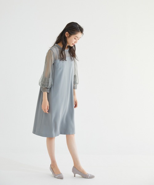 Rewde(ルゥデ)の「ハイネックレース切替ドレス(0R04-A2150)(ドレス・レディース・グリーン/ネイビー/ダークブルー・L/M)」の4枚目の写真