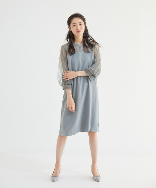 Rewde(ルゥデ)の「ハイネックレース切替ドレス(0R04-A2150)(ドレス・レディース・グリーン/ネイビー/ダークブルー・L/M)」の5枚目の写真