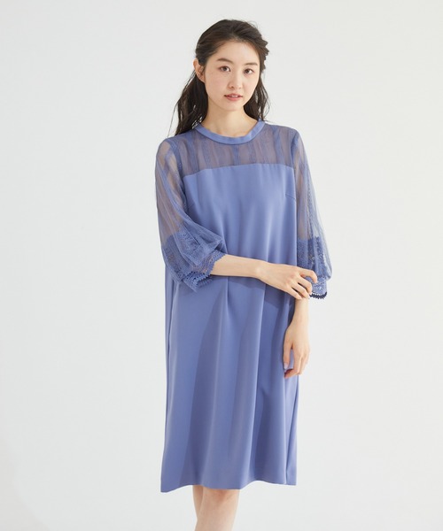 Rewde(ルゥデ)の「ハイネックレース切替ドレス(0R04-A2150)(ドレス・レディース・グリーン/ネイビー/ダークブルー・L/M)」の7枚目の写真