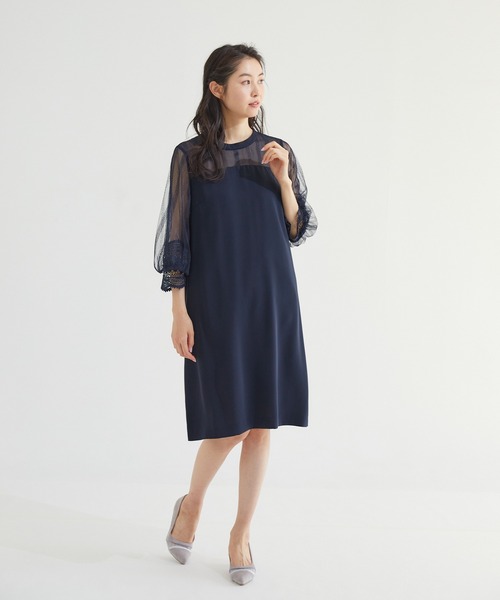 Rewde(ルゥデ)の「ハイネックレース切替ドレス(0R04-A2150)(ドレス・レディース・グリーン/ネイビー/ダークブルー・L/M)」の8枚目の写真