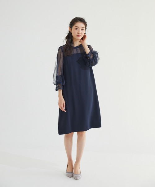 Rewde(ルゥデ)の「ハイネックレース切替ドレス(0R04-A2150)(ドレス・レディース・グリーン/ネイビー/ダークブルー・L/M)」の9枚目の写真