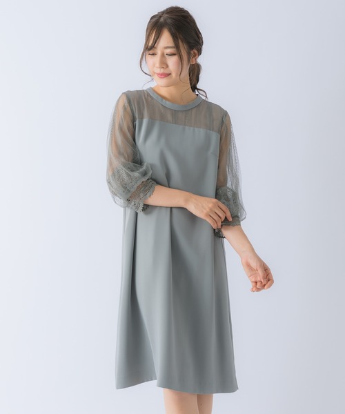 Rewde(ルゥデ)の「ハイネックレース切替ドレス(0R04-A2150)(ドレス・レディース・グリーン/ネイビー/ダークブルー・L/M)」の13枚目の写真