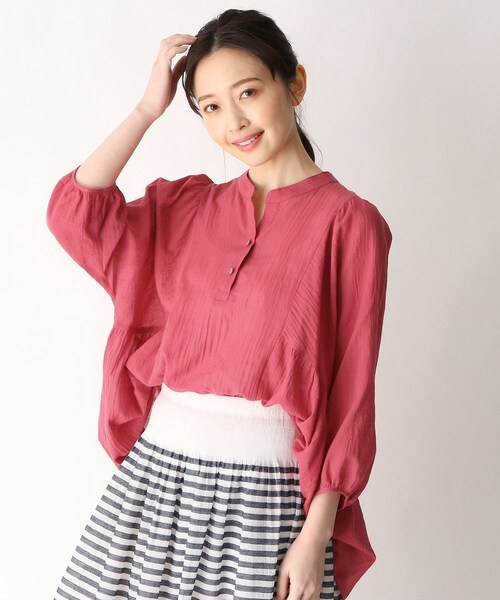 smart pink（スマートピンク）の「◆コットンリネンデザインブラウス（シャツ/ブラウス・レディース・オフホワイト/ブルー/ピンク系・88）」の3枚目の写真