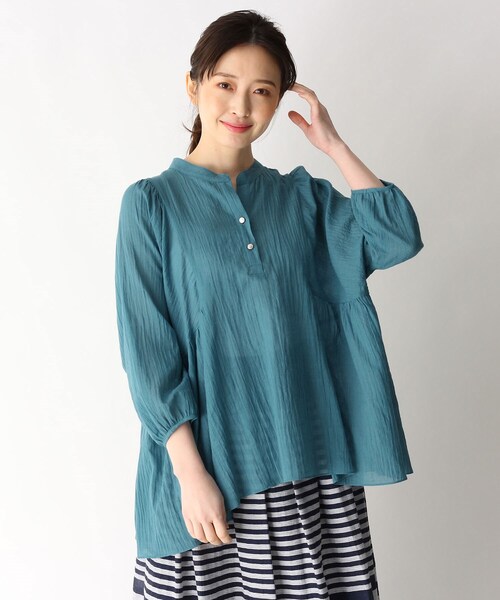 smart pink（スマートピンク）の「◆コットンリネンデザインブラウス（シャツ/ブラウス・レディース・オフホワイト/ブルー/ピンク系・88）」の2枚目の写真