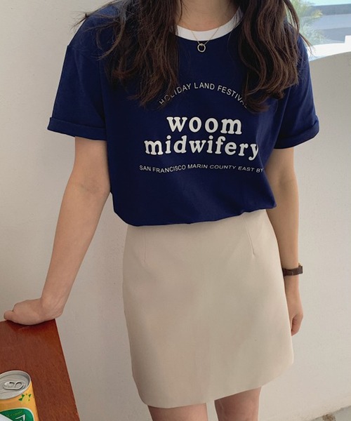 me+em select(ミームセレクト)の「【数量限定販売】woom logo バインダー配色Tシャツ(Tシャツ/カットソー・レディース・ブルー/グリーン/グレー/ネイビー/ホワイト・FREE)」の4枚目の写真