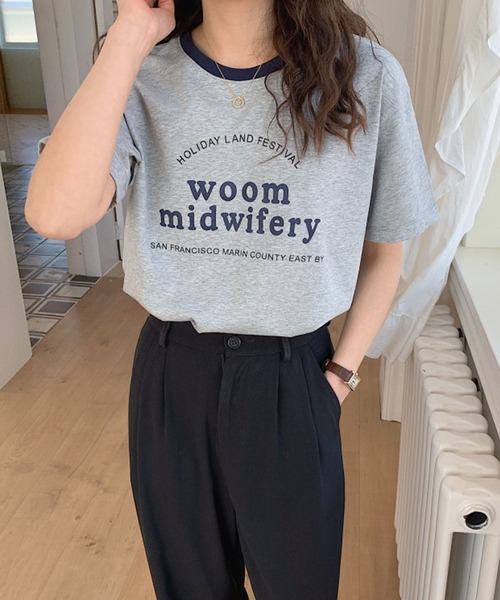 me+em select(ミームセレクト)の「【数量限定販売】woom logo バインダー配色Tシャツ(Tシャツ/カットソー・レディース・ブルー/グリーン/グレー/ネイビー/ホワイト・FREE)」の3枚目の写真