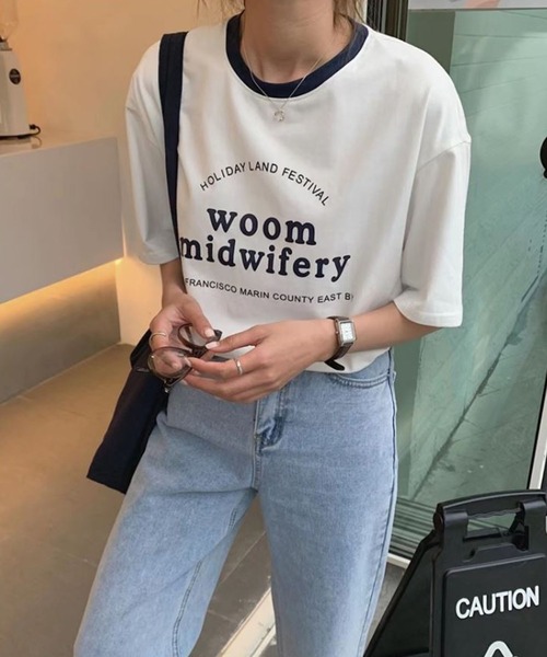 me+em select(ミームセレクト)の「【数量限定販売】woom logo バインダー配色Tシャツ(Tシャツ/カットソー・レディース・ブルー/グリーン/グレー/ネイビー/ホワイト・FREE)」の2枚目の写真