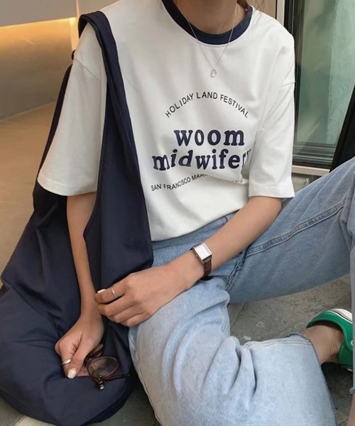 me+em select(ミームセレクト)の「【数量限定販売】woom logo バインダー配色Tシャツ(Tシャツ/カットソー・レディース・ブルー/グリーン/グレー/ネイビー/ホワイト・FREE)」の6枚目の写真
