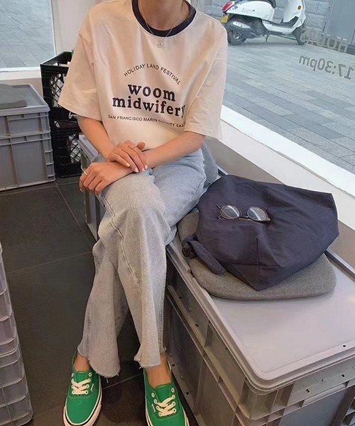 me+em select(ミームセレクト)の「【数量限定販売】woom logo バインダー配色Tシャツ(Tシャツ/カットソー・レディース・ブルー/グリーン/グレー/ネイビー/ホワイト・FREE)」の7枚目の写真