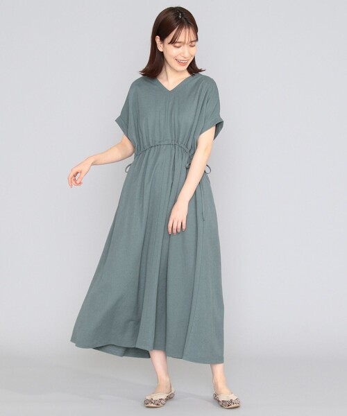 SHARE PARK（シェアパーク）の「【洗える】ナチュラルワッシャーウエストギャザーワンピース（ワンピース・レディース・ブルー系/カーキ系/ベージュ系/グレー系・0/1）」の4枚目の写真