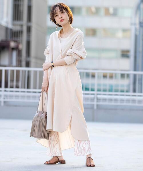 coen by SIZU（コーエンバイシズ）の「coen by SIZU バックプリーツシャツワンピース（ワンピース・レディース・ホワイト/ベージュ・FREE）」の20枚目の写真