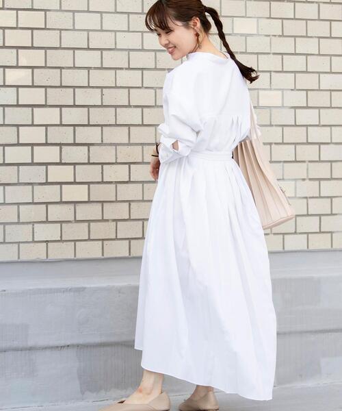 coen by SIZU（コーエンバイシズ）の「coen by SIZU バックプリーツシャツワンピース（ワンピース・レディース・ホワイト/ベージュ・FREE）」の17枚目の写真