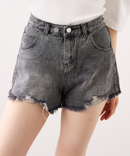 RASVOA（ラスボア）の「ダメージデニムショートパンツ（デニムパンツ・レディース・ブラック/ブルー・S/M）」の3枚目の写真