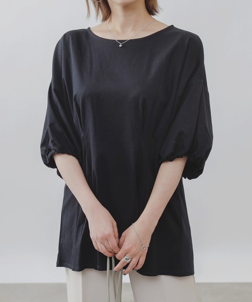 COLONY 2139（コロニートゥーワンスリーナイン）の「《抗菌・防臭》【SMART COLLECTION】抗菌スマートウエストタック半袖トップス（Tシャツ/カットソー・レディース・ブラック/オフホワイト/ダークブルー・LARGE/MEDIUM）」の2枚目の写真