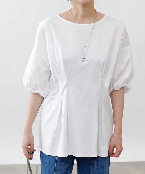 COLONY 2139（コロニートゥーワンスリーナイン）の「《抗菌・防臭》【SMART COLLECTION】抗菌スマートウエストタック半袖トップス（Tシャツ/カットソー・レディース・ブラック/オフホワイト/ダークブルー・LARGE/MEDIUM）」の6枚目の写真