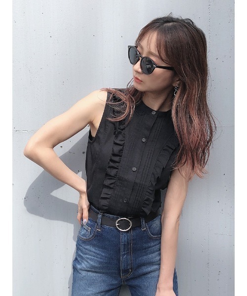 ENVYM（アンビー）の「ノースリーブフリルＳＨ（シャツ/ブラウス・レディース・ホワイト/ブラック・FREE）」の2枚目の写真