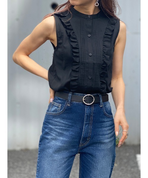 ENVYM（アンビー）の「ノースリーブフリルＳＨ（シャツ/ブラウス・レディース・ホワイト/ブラック・FREE）」の6枚目の写真