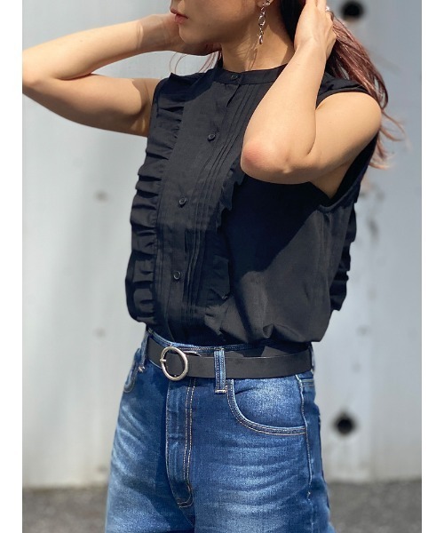 ENVYM（アンビー）の「ノースリーブフリルＳＨ（シャツ/ブラウス・レディース・ホワイト/ブラック・FREE）」の7枚目の写真