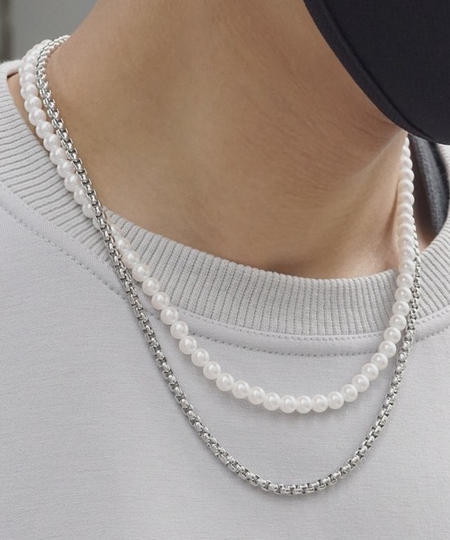 SBG（エスビー）の「SBG パールダブルチェーンネックレス（ネックレス・メンズ・シルバー/シルバー系その他/シルバー系その他2/シルバー系その他3・55cm）」の3枚目の写真
