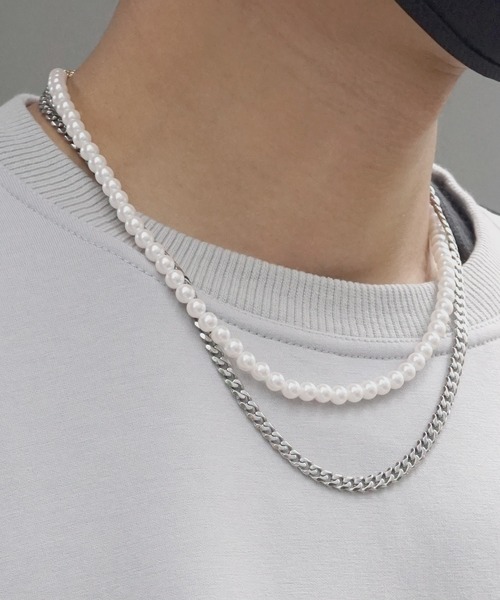 SBG（エスビー）の「SBG パールダブルチェーンネックレス（ネックレス・メンズ・シルバー/シルバー系その他/シルバー系その他2/シルバー系その他3・55cm）」の2枚目の写真