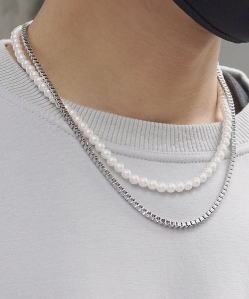 SBG（エスビー）の「SBG パールダブルチェーンネックレス（ネックレス・メンズ・シルバー/シルバー系その他/シルバー系その他2/シルバー系その他3・55cm）」の4枚目の写真