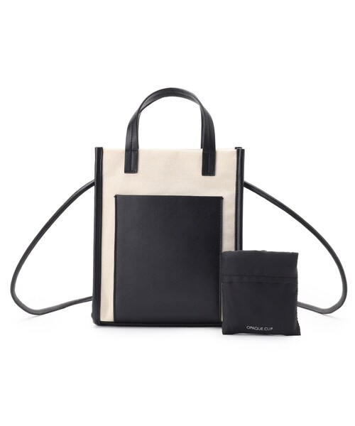 OPAQUE.CLIP(オペークドットクリップ)の「◆キャンバスコンビポケットミニショルダー【エコバッグ付・抗菌防臭加工裏地】(ショルダーバッグ・レディース・オフホワイト/キャメル/ホワイト系3・00)」の6枚目の写真