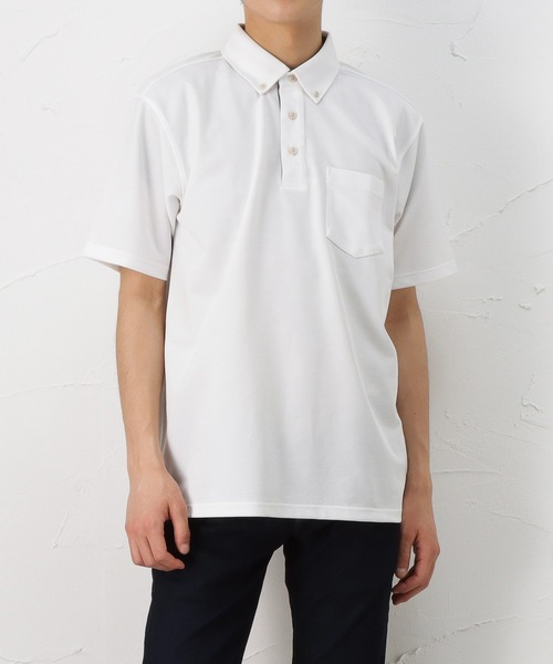 NAVY（ネイビー）の「レピュールボタンダウンポロシャツ（ポロシャツ・メンズ・ホワイト/ブラック/ネイビー/サックスブルー・S/M/L/XL）」の2枚目の写真