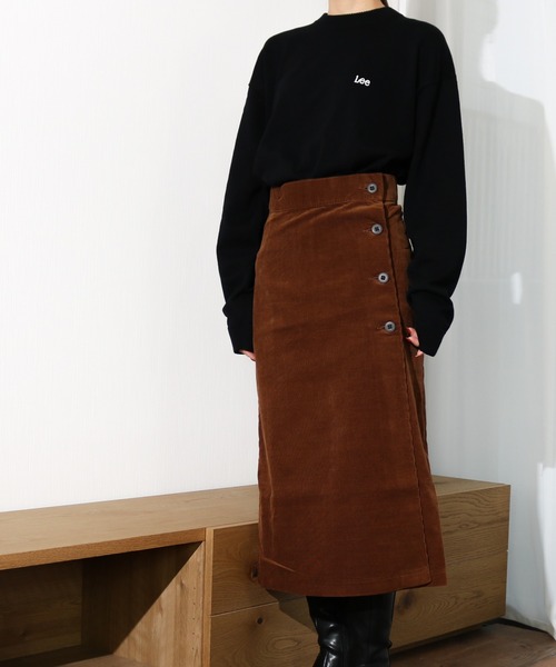 Lee（リー）の「Lee/リー　細畝コーデュロイ ラップスカート（スカート・レディース・ブラウン/パープル・MEDIUM/SMALL）」の6枚目の写真