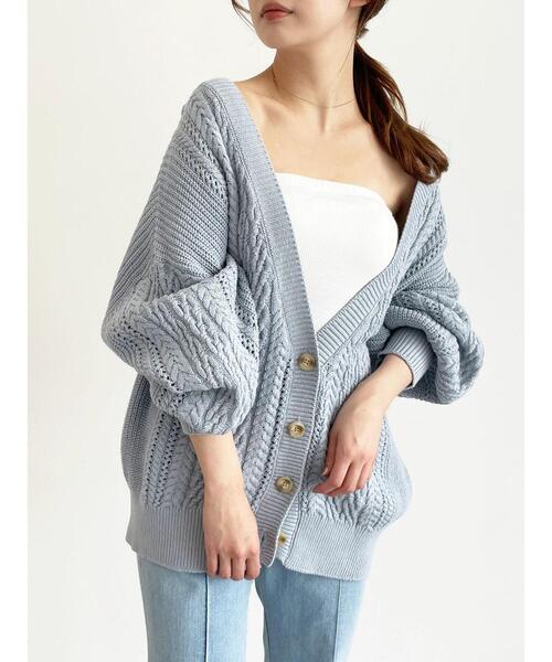 さち♡エムズグレイシー♡リボン♡パフスリーブ♡ボレ♡カーディガン エムズグレイシー 半袖 サマーニット パフスリーブ リボン