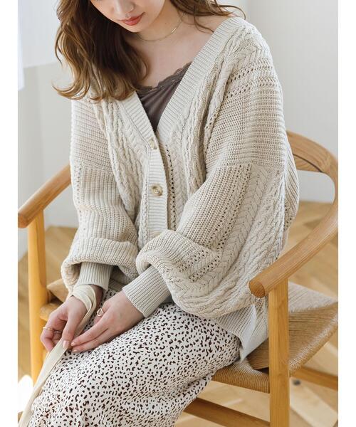 SLURR(スラ―)の「【新色追加】バックリボン透かし編みパフスリーブカーディガン(カーディガン/ボレロ・レディース・チョコ/ライトベージュ/ブルー系その他7・FREE)」の21枚目の写真