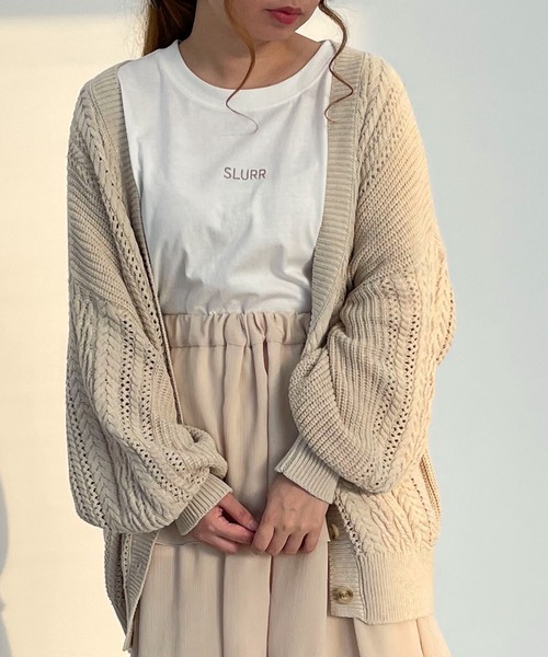 SLURR(スラ―)の「【新色追加】バックリボン透かし編みパフスリーブカーディガン(カーディガン/ボレロ・レディース・チョコ/ライトベージュ/ブルー系その他7・FREE)」の6枚目の写真