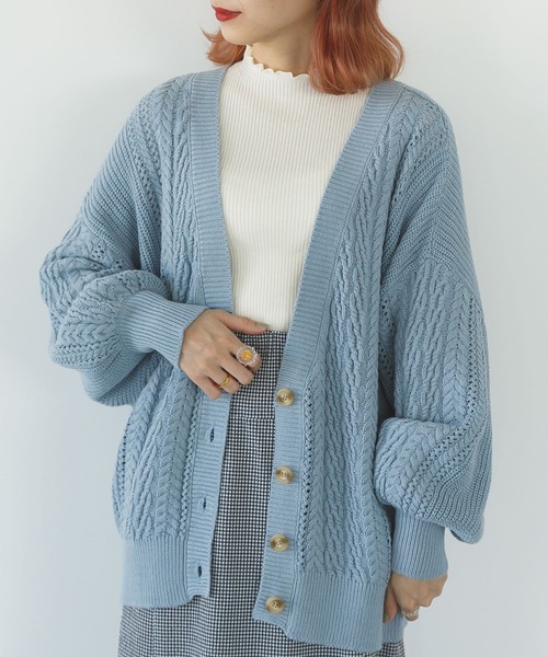 SLURR(スラ―)の「【新色追加】バックリボン透かし編みパフスリーブカーディガン(カーディガン/ボレロ・レディース・チョコ/ライトベージュ/ブルー系その他7・FREE)」の8枚目の写真