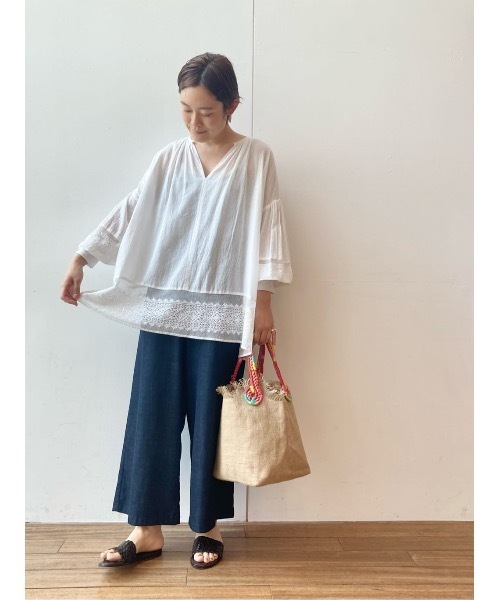 BEARDSLEY（ビアズリー）の「ネット刺繍チュニック（シャツ/ブラウス・レディース・ホワイト/ブラック・FREE）」の8枚目の写真