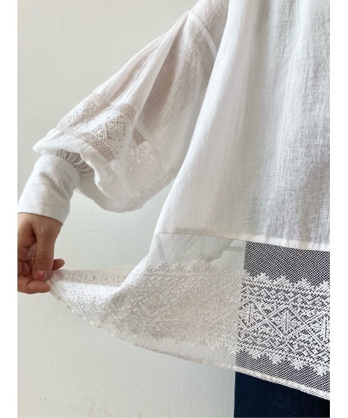 BEARDSLEY（ビアズリー）の「ネット刺繍チュニック（シャツ/ブラウス・レディース・ホワイト/ブラック・FREE）」の13枚目の写真