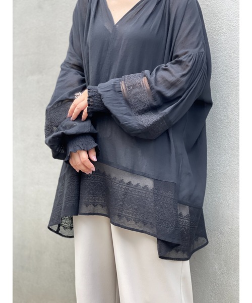 BEARDSLEY（ビアズリー）の「ネット刺繍チュニック（シャツ/ブラウス・レディース・ホワイト/ブラック・FREE）」の16枚目の写真